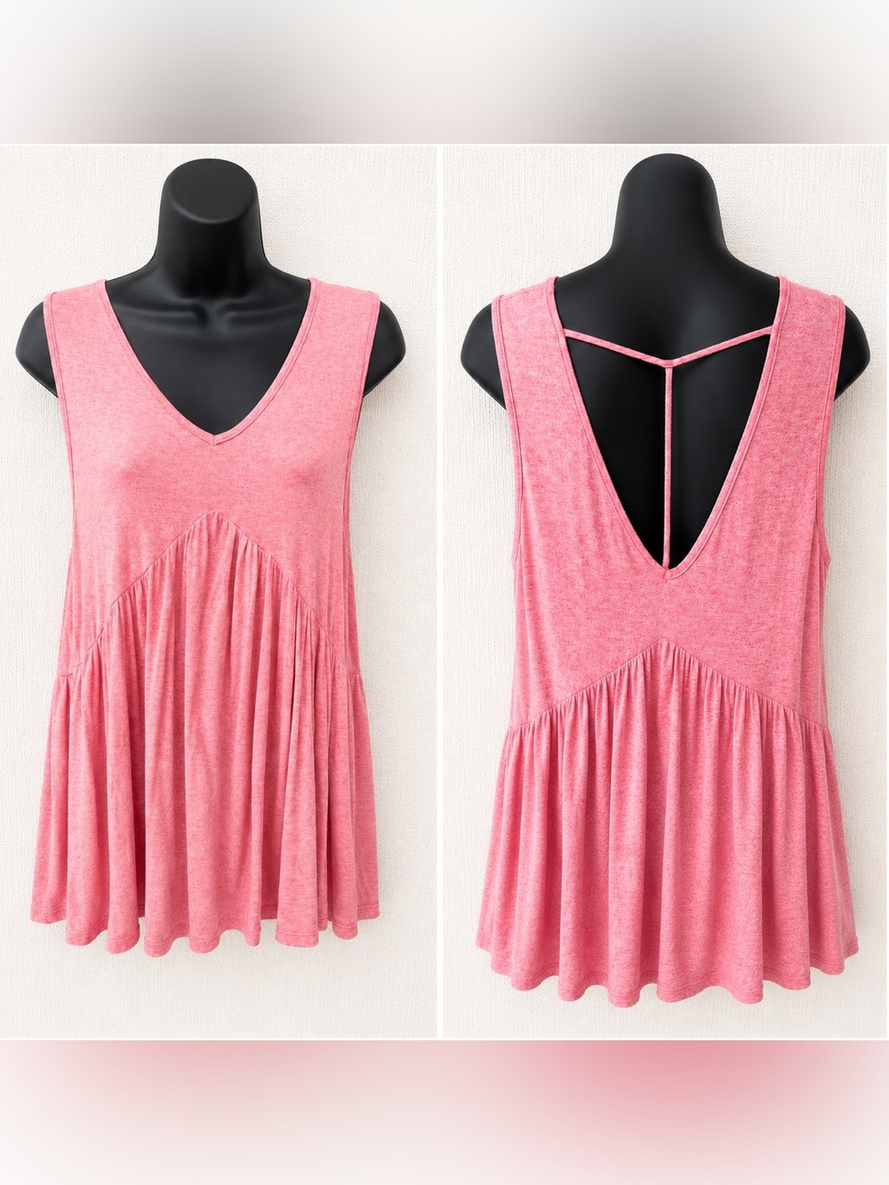 Ginger G Coral-Pink V-Neck Swing Tank with T-Bar Back - Size M - EUC